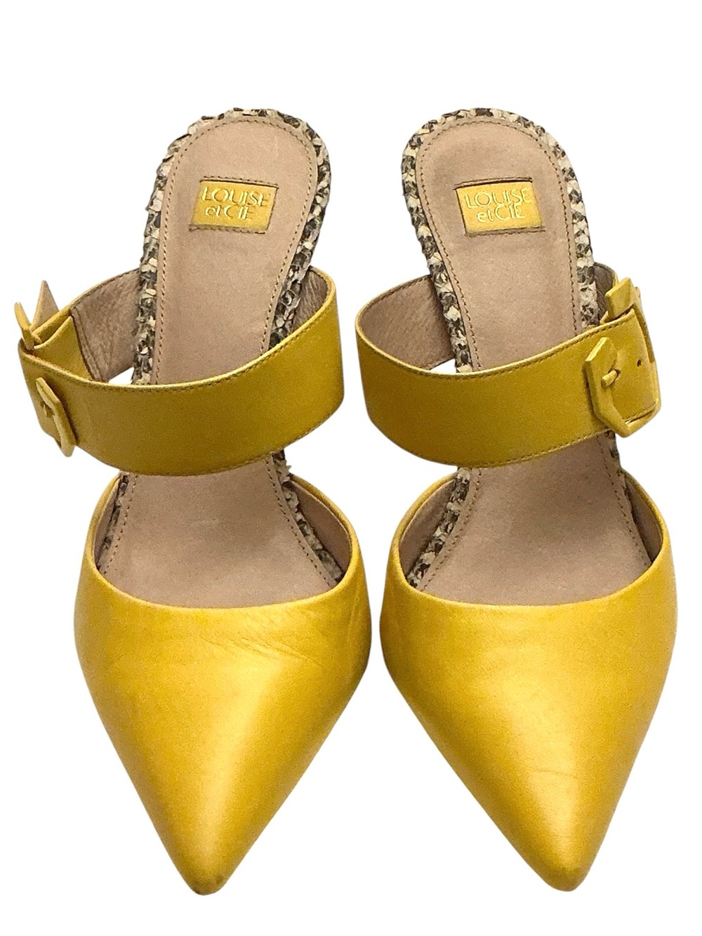 Louise et Cie Talia Yellow Leather Mule Snakeskin Heels Sexy Slip-ons Size-9.5 - Picture 4 of 15
